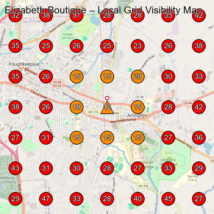 Elizabeth Boutique GeoGrid visibility map for Construction Company in Poughkeepsie